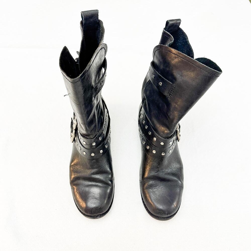 Dolce Vita Black Calf Leather Biker Belt Accented Studded Rugged Boots Size 8